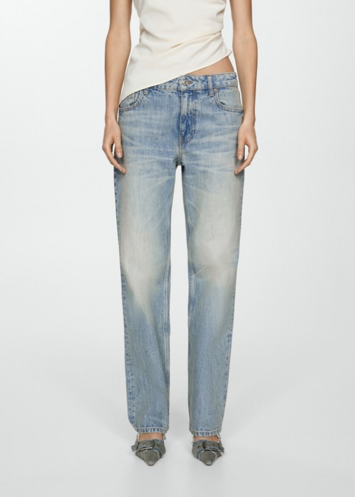 Mango Jeans rectos tiro bajo - Azul claro
