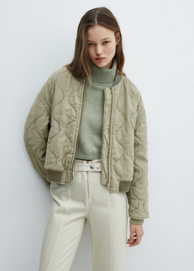 Mango Chaqueta bomber acolchada - Khaki
