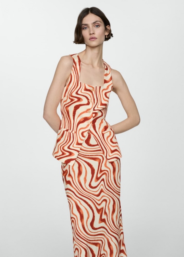 Mango Top estampado lazo - Crudo