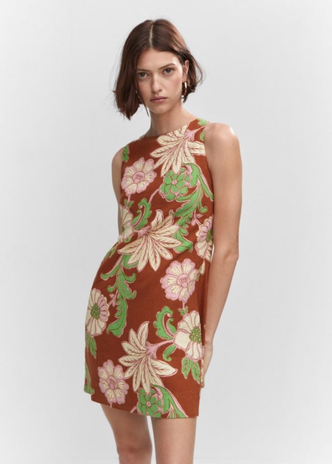 Mango Vestido lino abertura espalda - Marrón