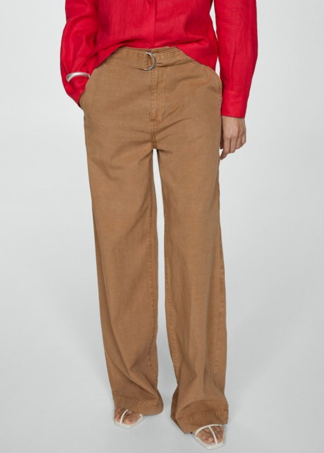 Mango Pantalón fluido wideleg cinturón - Marrón