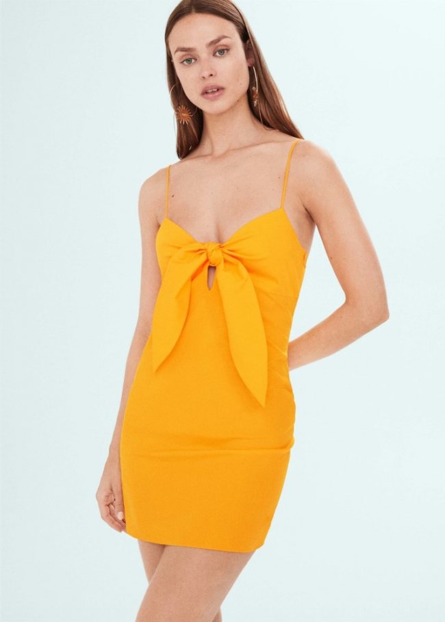 Mango Vestido tirantes escote nudo - Mostaza