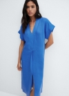 Mango Vestido camisero lino - Azul