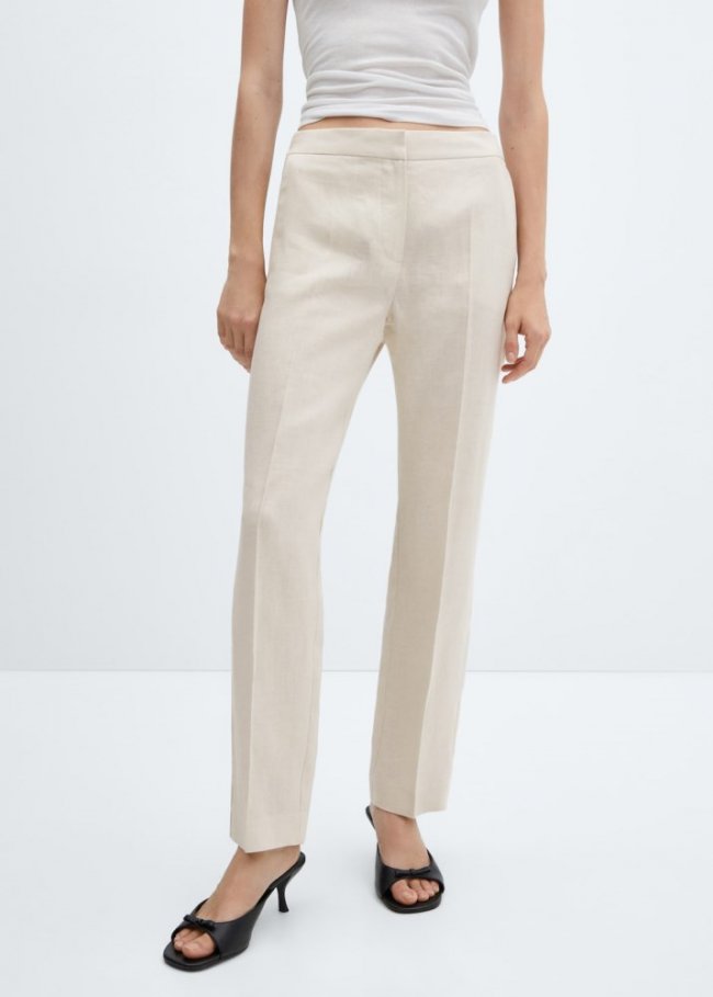 Mango Pantalón 100% lino recto - Beige