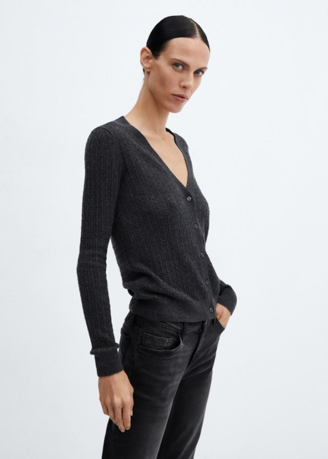 Mango Cárdigan lana trenzado - Gris antracita