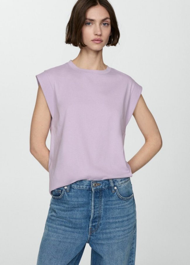 Mango Camiseta algodón manga corta - Morado claro/pastel