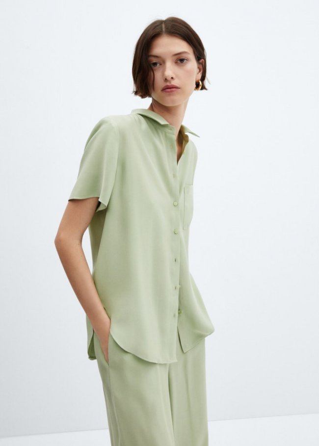 Mango Camisa manga corta bolsillo - Verde