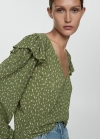 Mango Blusa estampada volantes - Verde