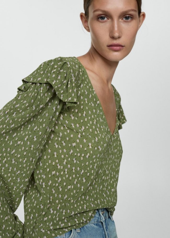 Mango Blusa estampada volantes - Verde