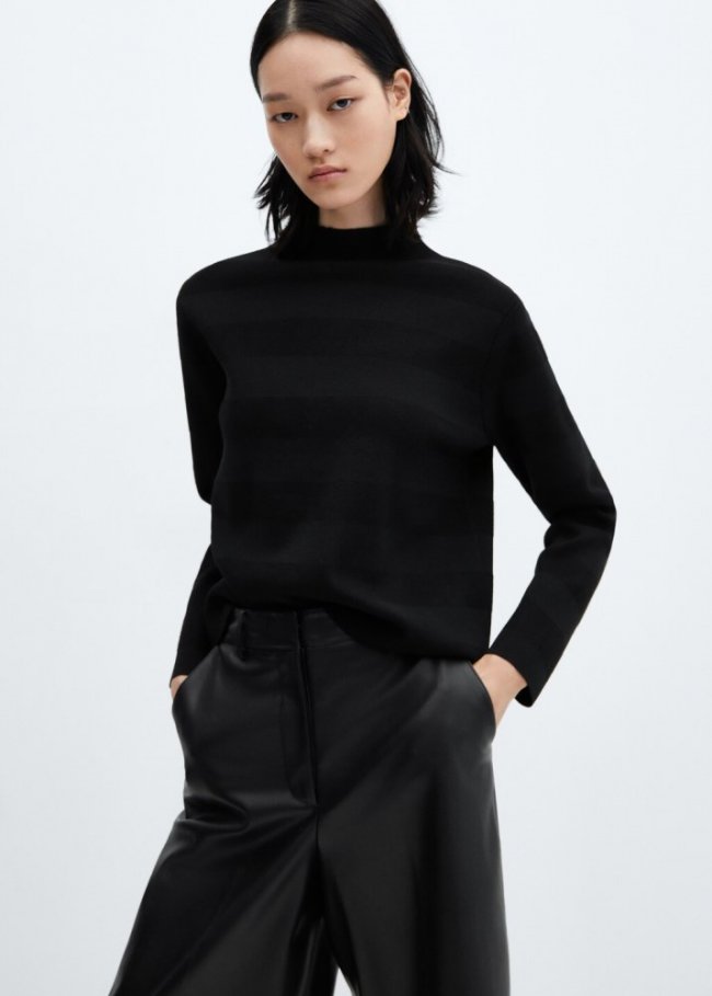 Mango Jersey cuello perkins - Negro