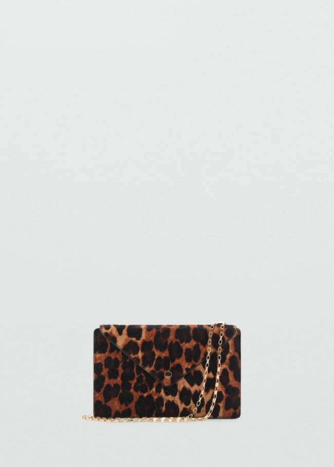 Mango Billetera piel pelo cadena leopardo - Marrón