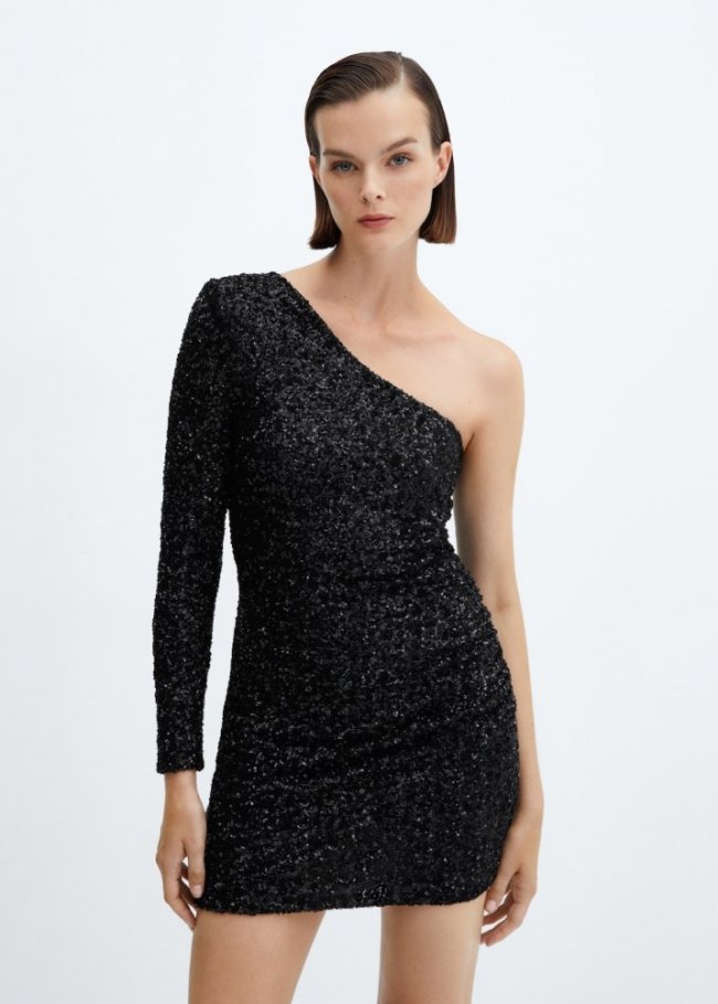 Mango Vestido asimétrico lentejuelas - Negro