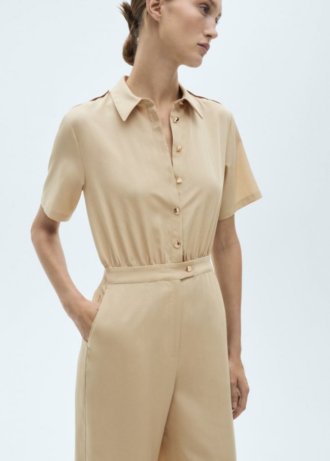 Mango Mono lyocell cuello camisero - Beige