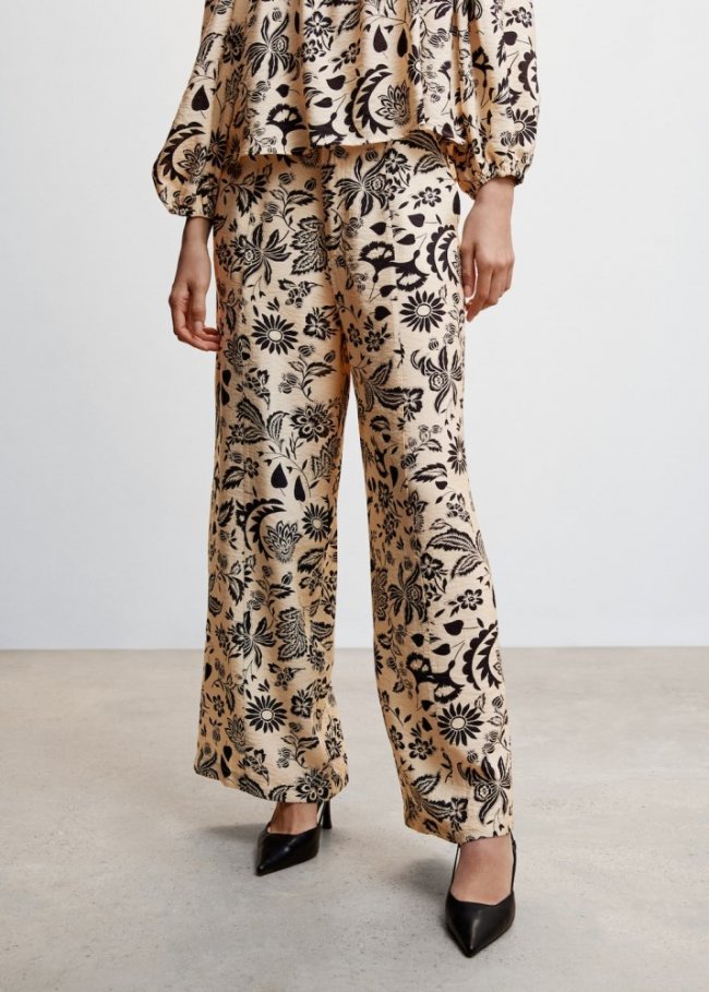 Mango Pantalón fluido textura - Crudo