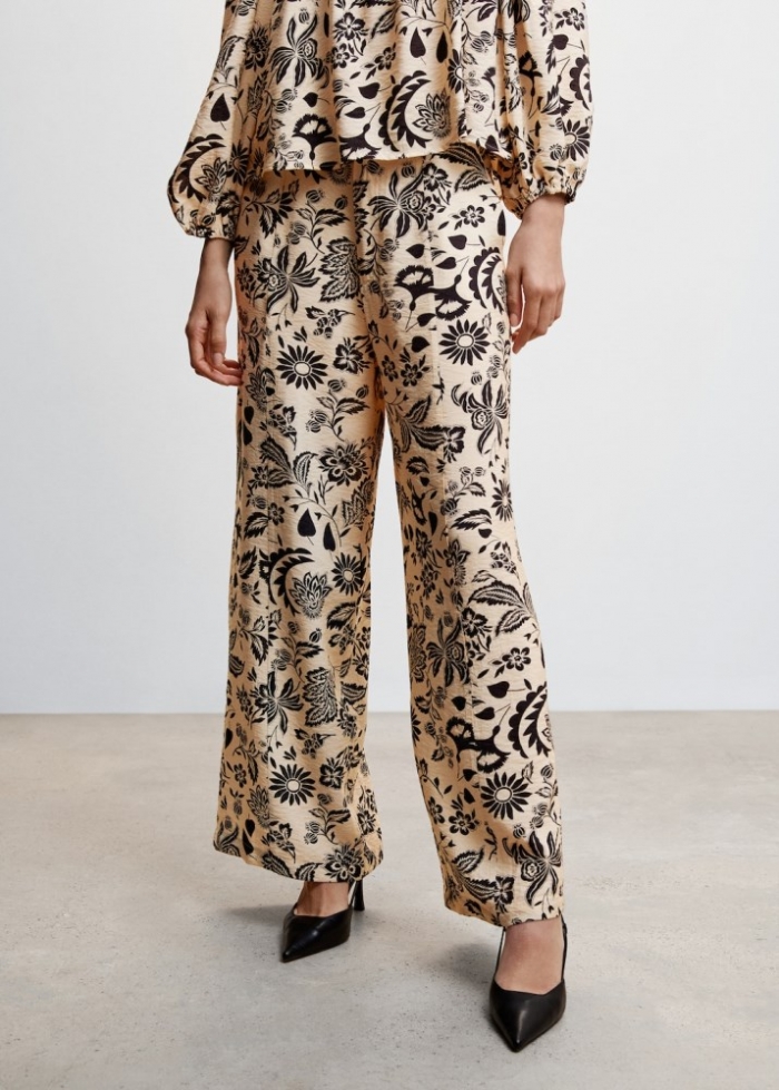 Mango Pantalón fluido textura - Crudo