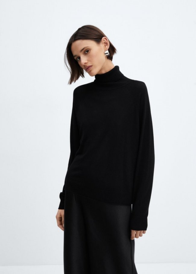 Mango Jersey punto fino cuello vuelto - Negro