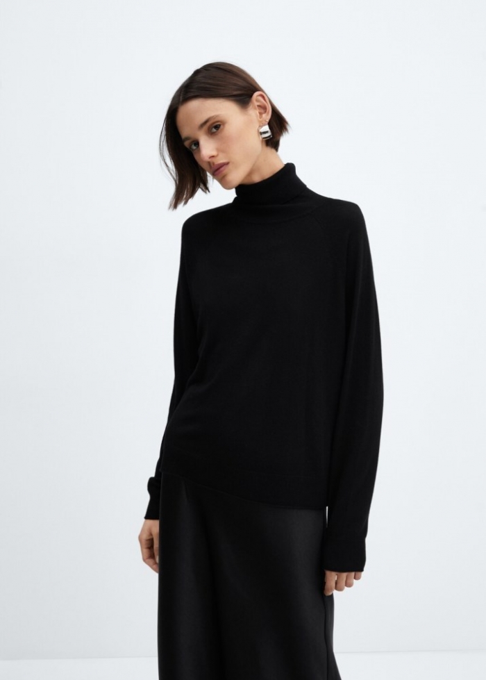 Mango Jersey punto fino cuello vuelto - Negro