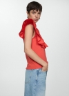Mango Camiseta 100% algodón volantes - Rojo coral