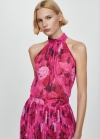Mango Blusa halter estampada - Fucsia