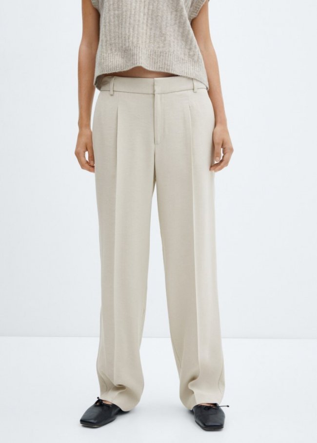 Mango Pantalón recto pinzas - Beige
