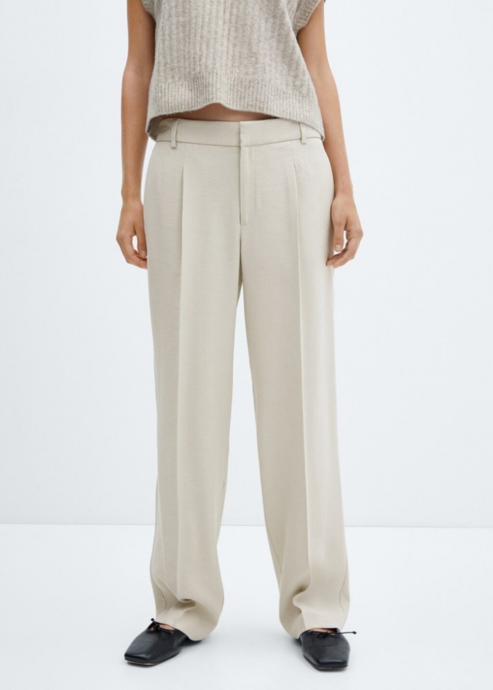 Mango Pantalón recto pinzas - Beige