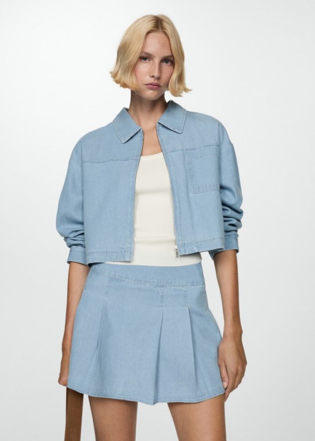 Mango Sobrecamisa vaquera bolsillo - Azul claro