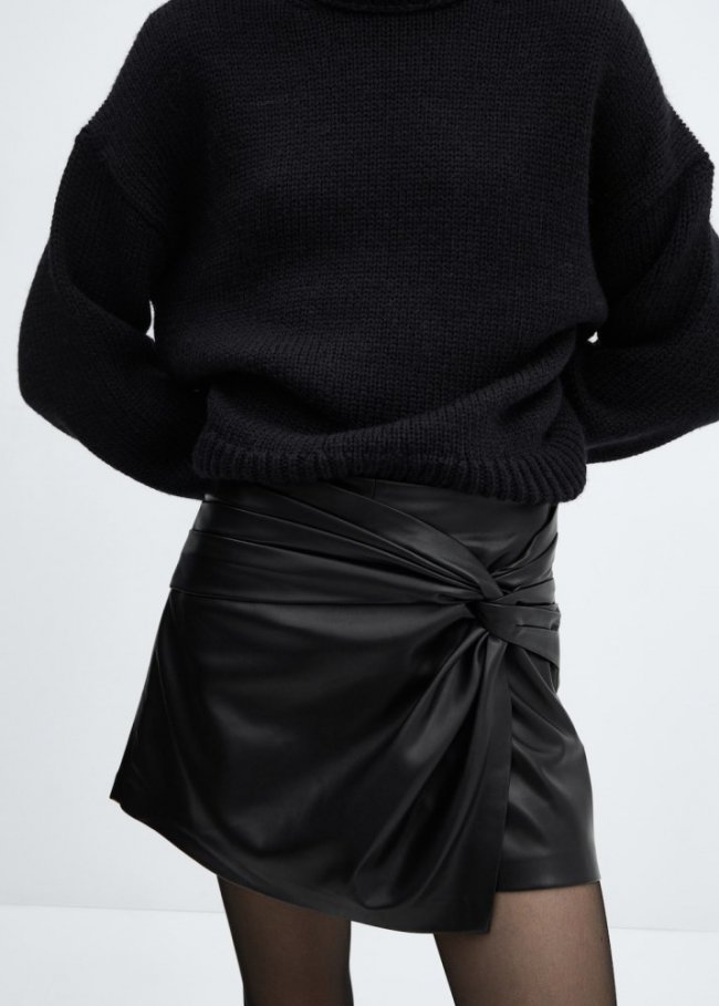 Mango Falda pantalón efecto piel - Negro