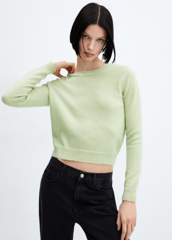 Mango Jersey punto cuello redondo - Verde pastel