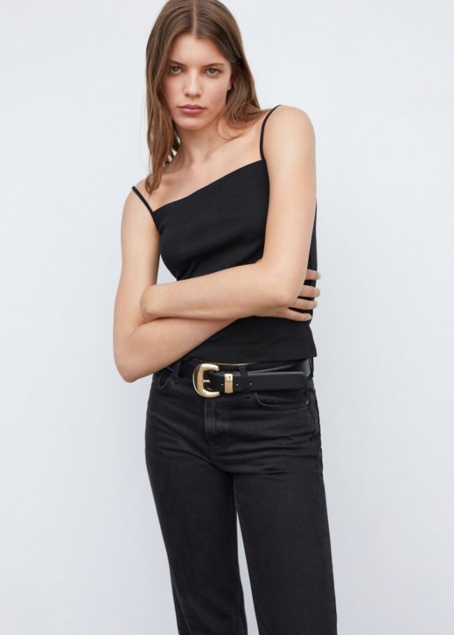 Mango Top tirantes cuello recto - Negro