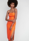 Mango Vestido lino palabra de honor - Naranja