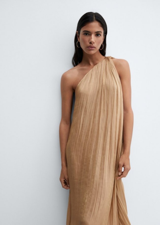 Mango Vestido asimétrico plisado - Oro