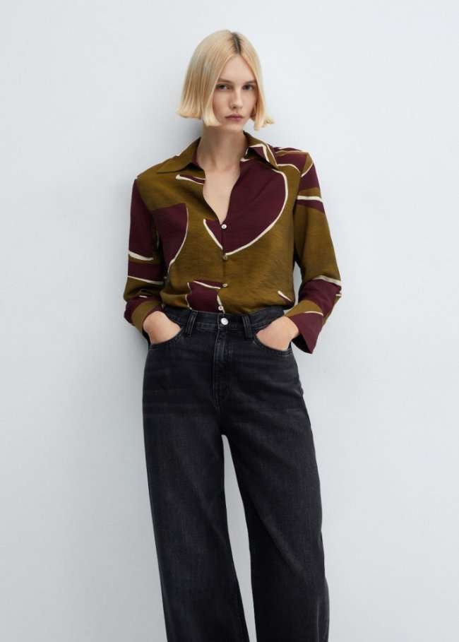 Mango Camisa satinada estampada - Burdeos