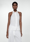 Mango Top 100% lino halter - Blanco roto
