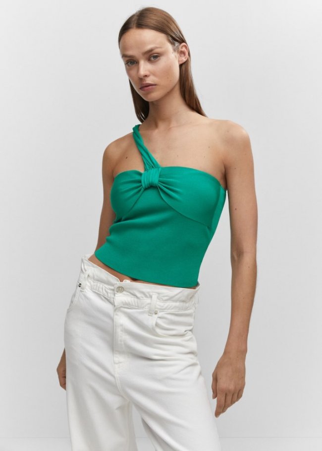 Mango Top punto cuello asimétrico - Verde