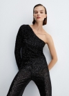 Mango Top asimétrico lentejuelas - Negro