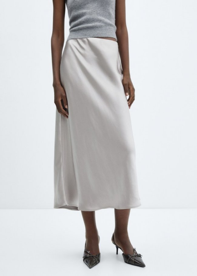Mango Falda midi satinada - Gris