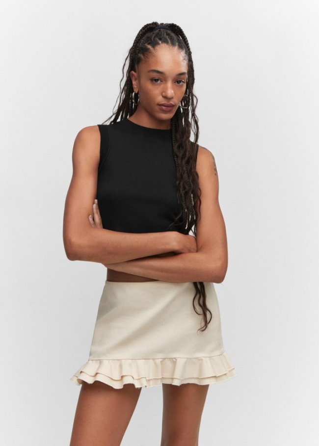 Mango Top crop cuello halter - Negro
