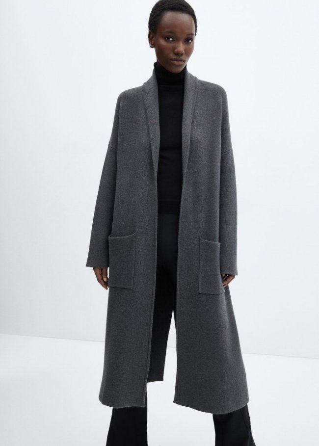 Mango Abrigo oversize punto bolsillos - Gris medio vigoré