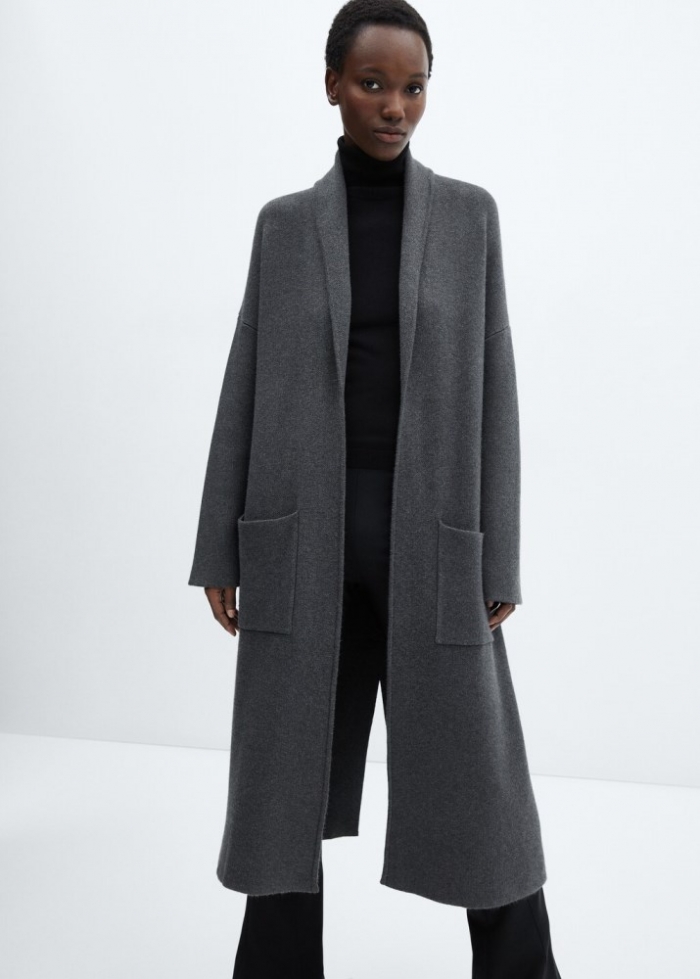 Mango Abrigo oversize punto bolsillos - Gris medio vigoré