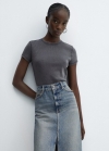 Mango Camiseta lavada canalé - Gris antracita