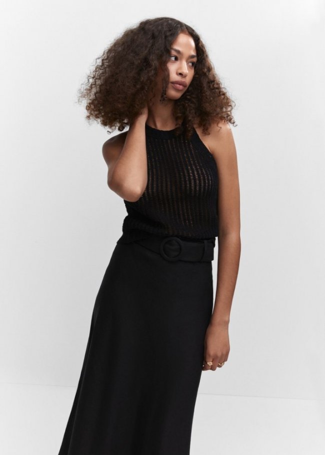 Mango Top punto cuello halter - Negro
