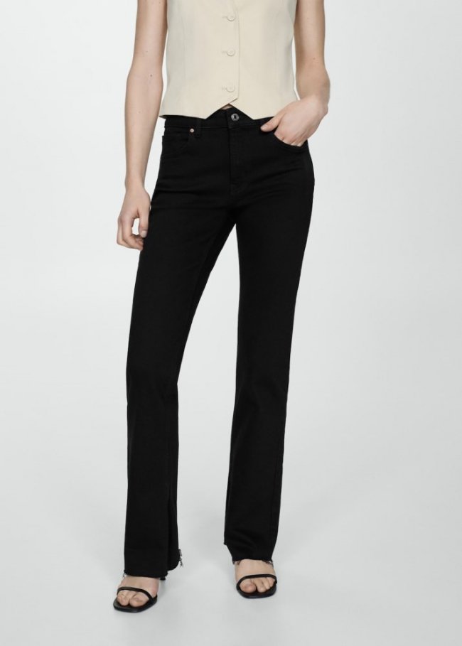 Mango Jeans rectos tiro medio aberturas - Denim negro