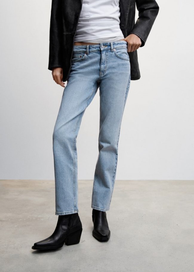 Mango Jeans rectos tiro medio confort - Azul claro