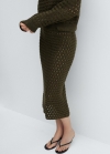 Mango Falda punto detalles calados - Khaki