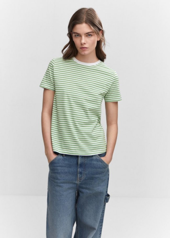 Mango Camiseta 100% algodón - Verde pastel