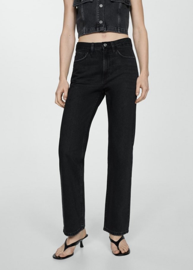 Mango Jeans rectos tiro medio - Denim negro