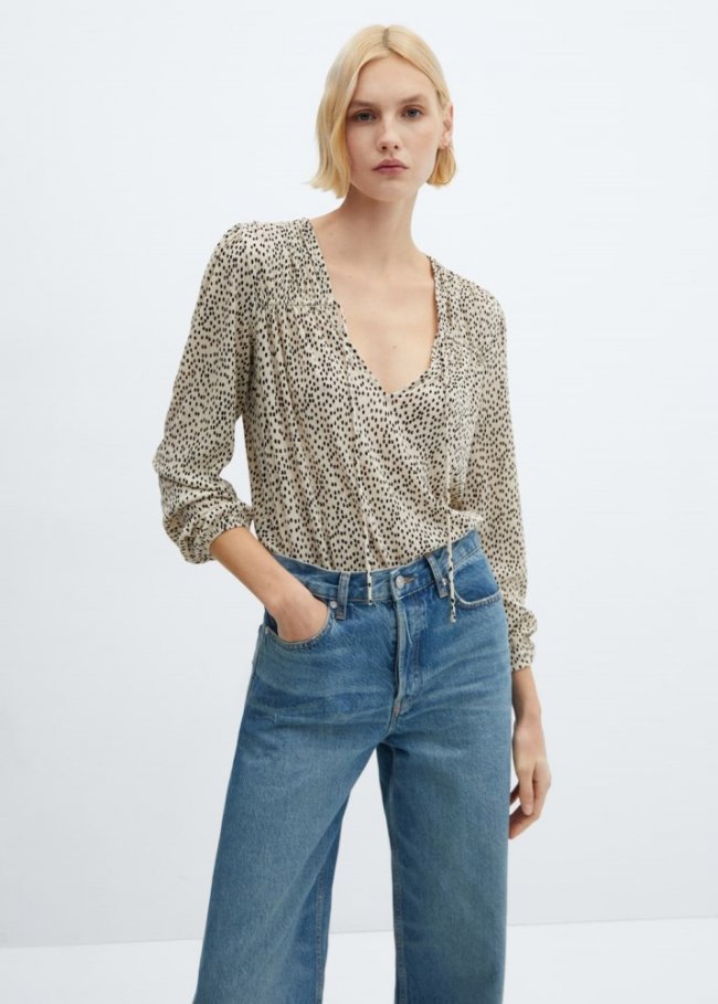 Mango Blusa estampada lazo - Crudo