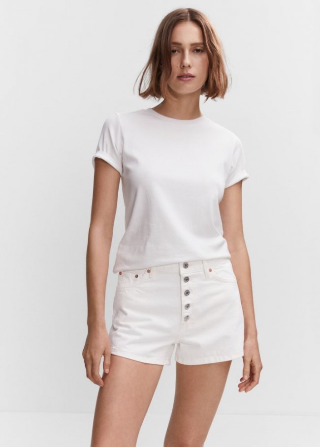 Mango Shorts vaqueros botones - Blanco roto