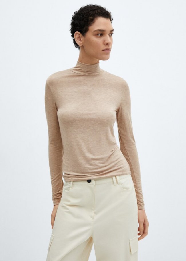Mango Camiseta manga larga cuello alto - Arena