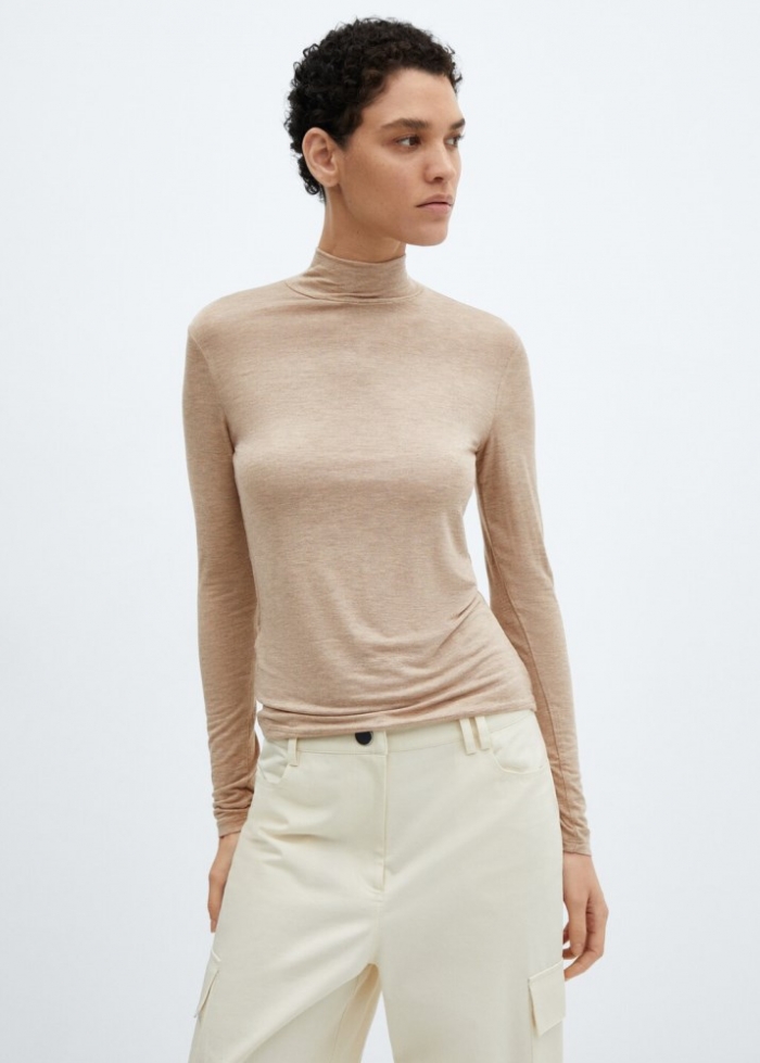 Mango Camiseta manga larga cuello alto - Arena
